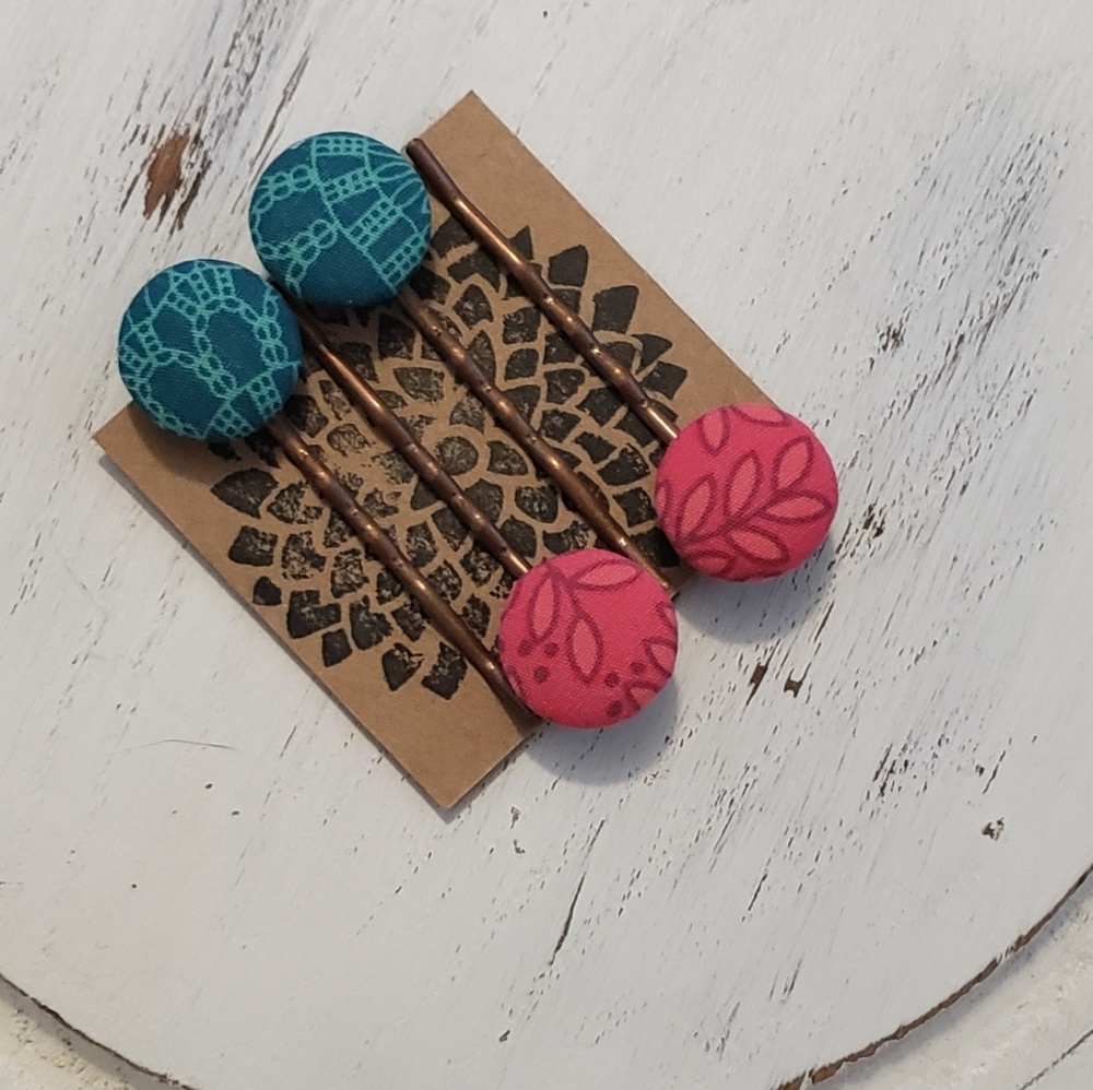 Vintage Fabric Button Hair Pins